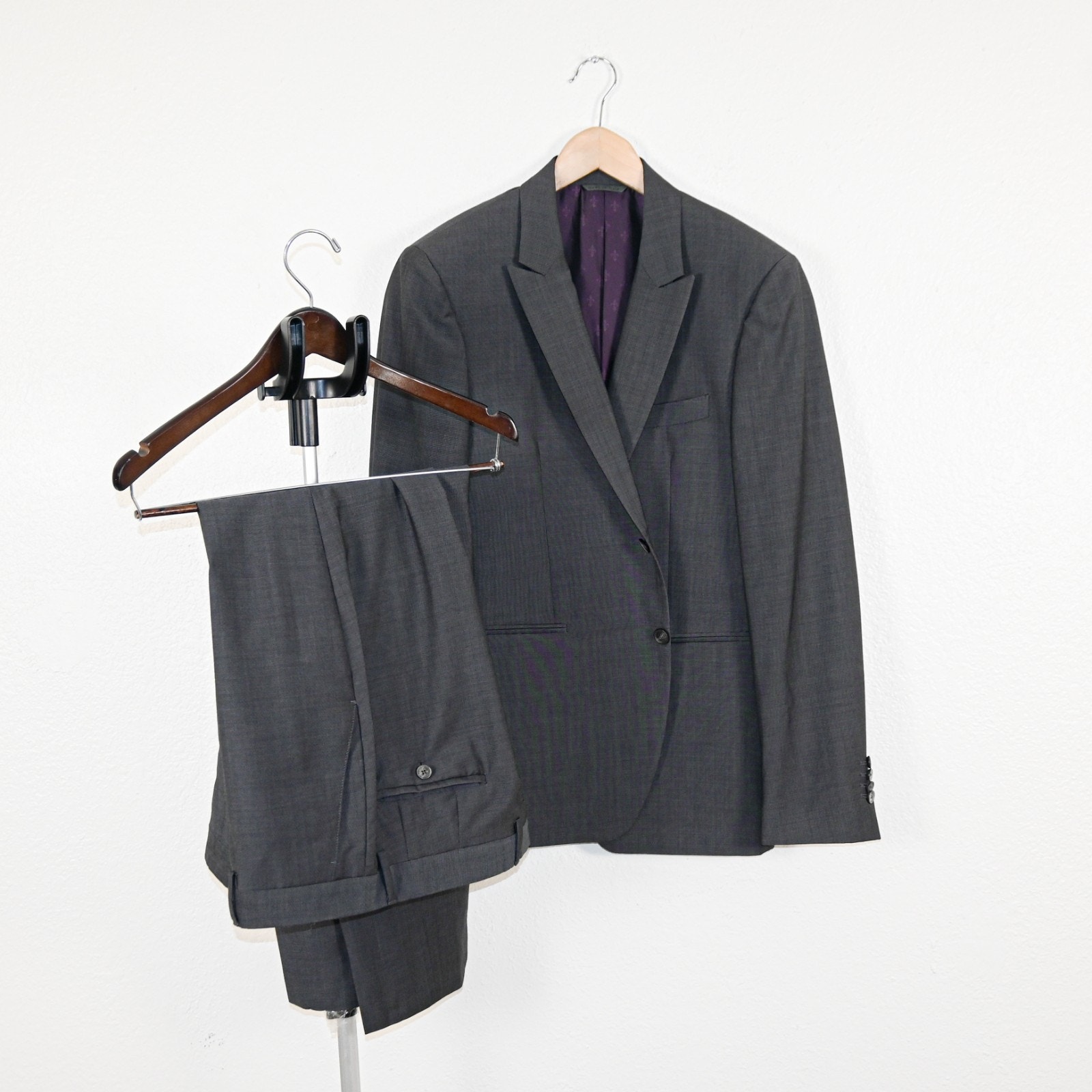 John Varvatos Collection Gray Suit Peak Lapal Wool Mohair Blend Size 52uk 42us